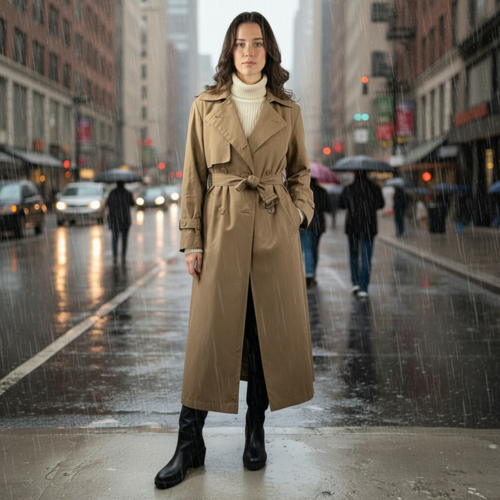 Evan-Picone Vintage Long Khaki Trench Coat with Belt Size 10